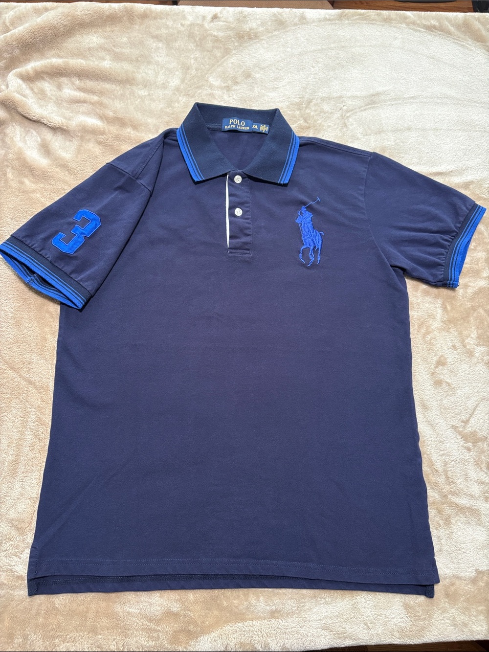 Polo by Ralph Lauren Navy Blue Polo with Royal Blue Accents 2XL- Fits Like a L